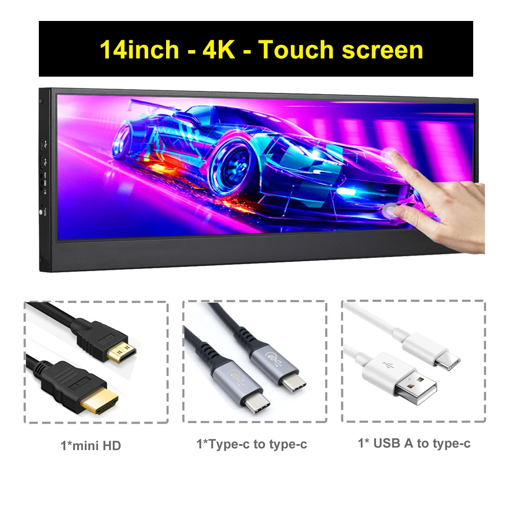 Wisecco 14インチ 4K タッチパネル搭載モニター 3840×1100 Amazon.co.jp: wisecoco 14インチ バータイプ液晶モニター 4K UHD IPS