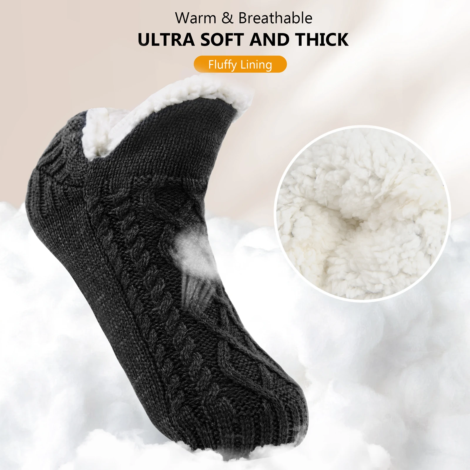 SIHOHAN Men's Thermal Slipper Socks Cozy Fleece Lined Fluffy Non-slip Floor Socks with Grippers Winter Thick Knitted Bed Socks - Image 2
