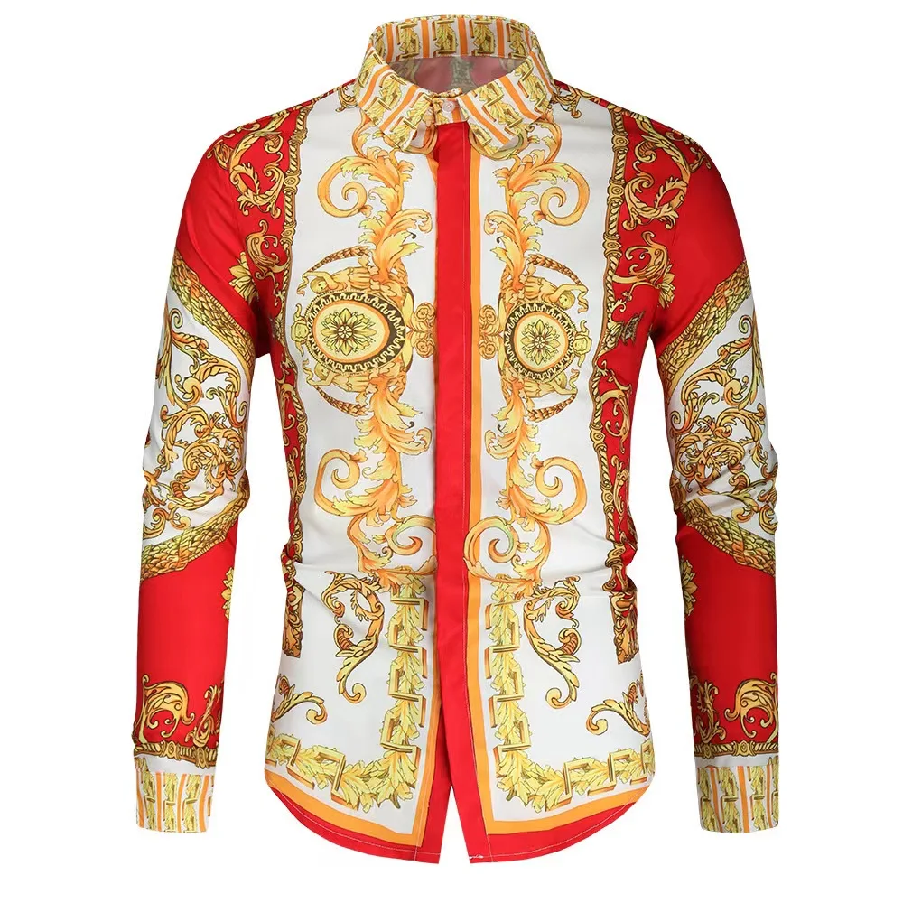 

Fashion New Designer Luxury Royal Lapel Shirts Men Casual Slim Long Sleeve Men Paisley Print Shirts Prom Party Shirts