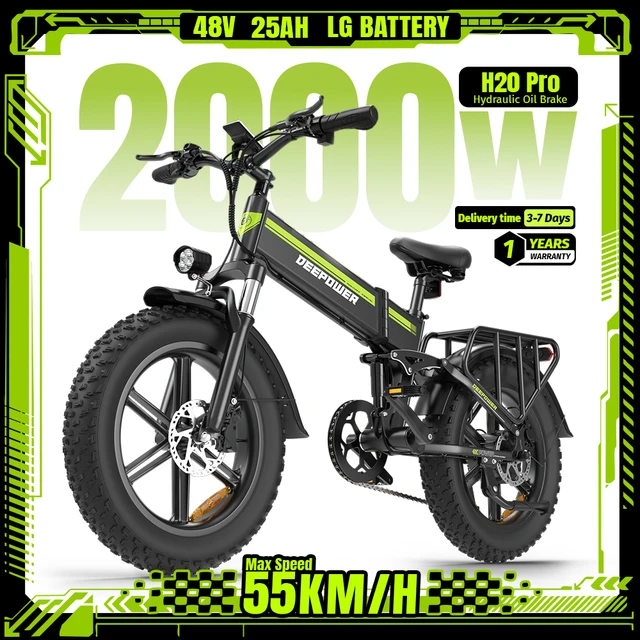 Vélo électrique DEEPOWER H20Pro 2000W, batterie LG 48V 25Ah, vélo électrique pliable à pneus larges, 55 km/h, tout-terrain, vélo électrique pour adultes, frein hydraulique 1