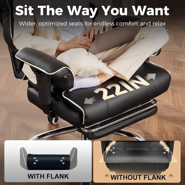 COMHOMA Big and Tall Office Chair 400lbs High Back Leather Executive Chair with Ergonomic Lumbar Support & Pocket Spring Cushion