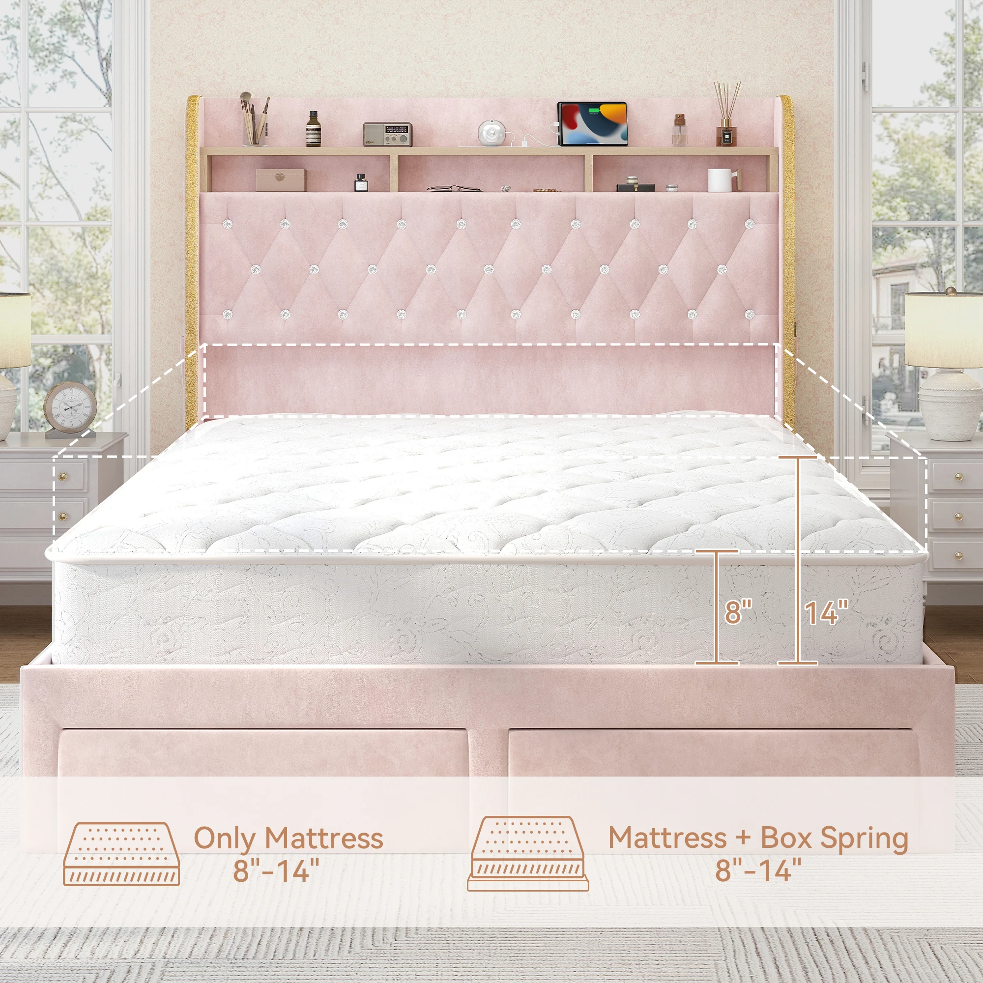 LED Bed Frame with Storage Drawers, Star Projector, Charging Station & Speaker 5