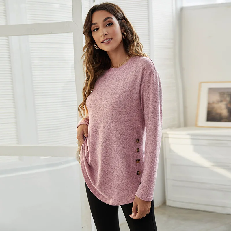 Maternity Clothes Long Sleeve Blouse T-Shirts Tees Spring Autumn New Casual Female Women Solid O-Neck Blouse Shirts Pullover Top 2