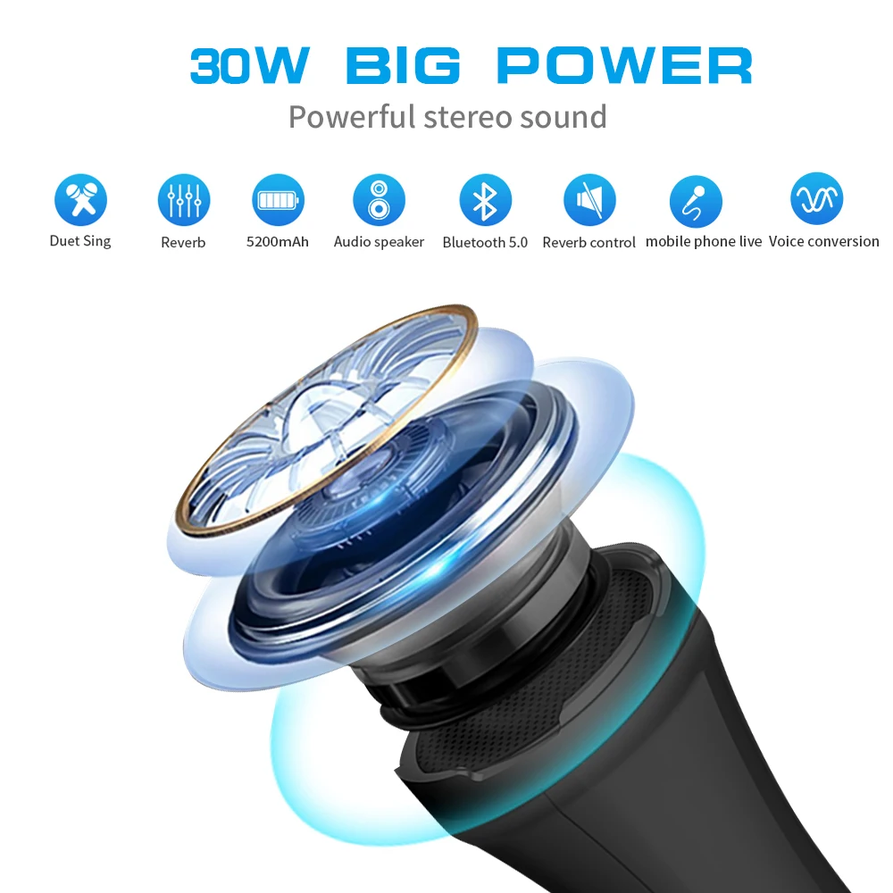 Lewinner L-1098 karaoke Microphone 30W Professional Wireless Bluetooth Mic Handheld Portable Speaker support mobile phone live