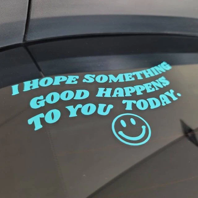 Smiling Face and Text Vinyl Die-Cut Decals on Car Window, Mirror, Windshield Colorfast Waterproof Stickers for Mini Cooper BMW