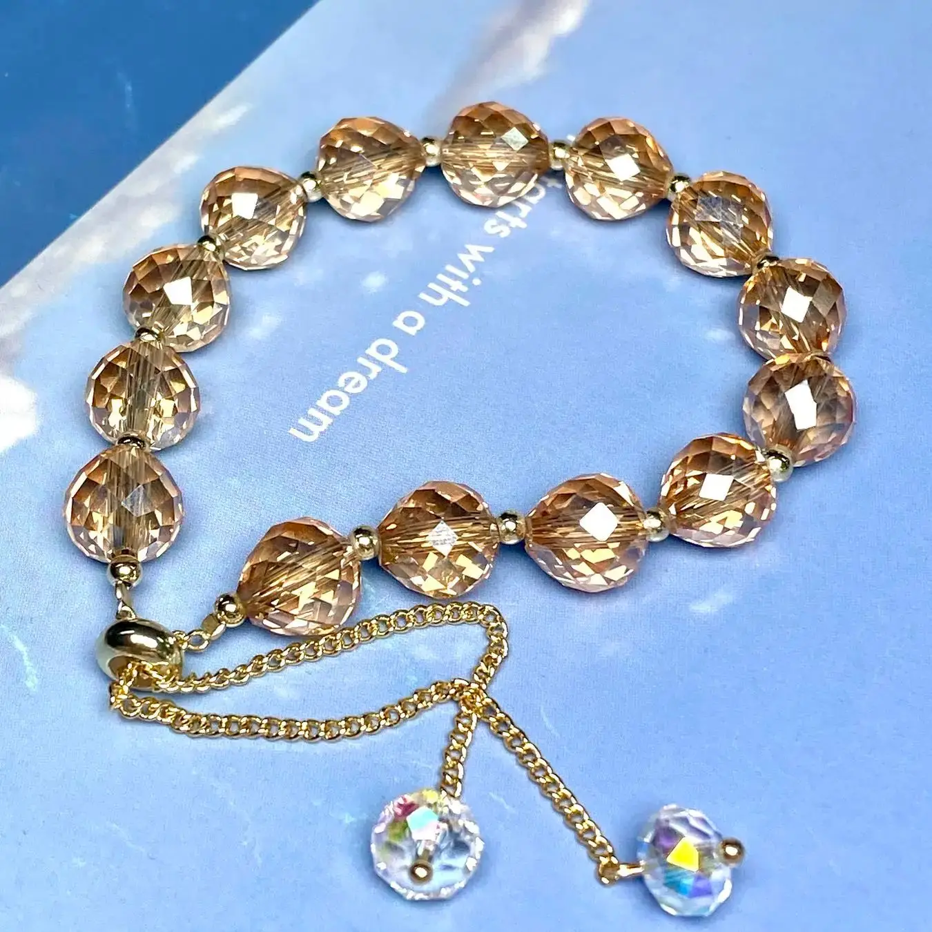 Elegant multicolour crystal bead bracelet with snake chain and toggle clasp for women