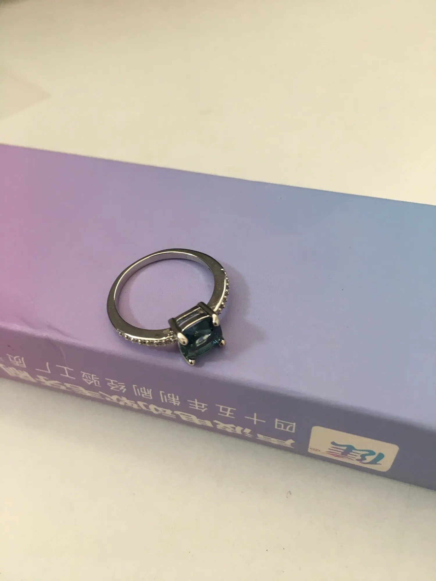 Fyrkantig Blå Serie Sten Kvinnor Ringar Enkel Minimalistisk Pinky Tillbehör Ringband Elegant Förlovningssmycke Ringar