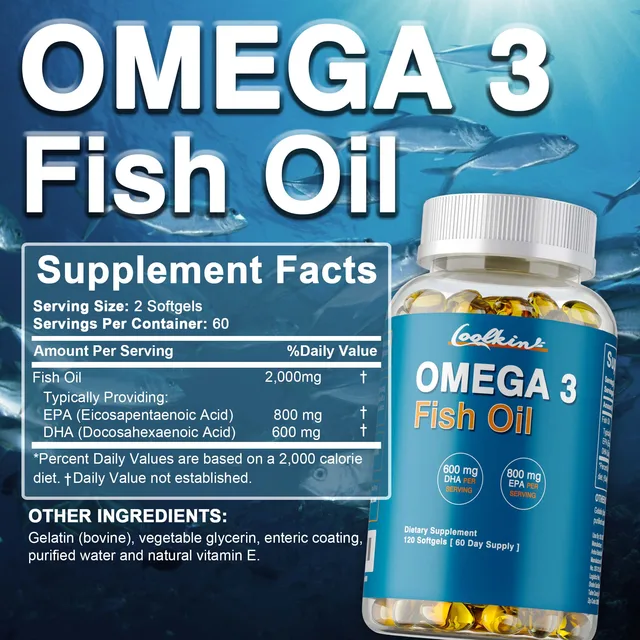 2147-412798.jpg Omega 3 Fish Oil - with DHA & EPA - Supports Brain, Nervous System, Cardiovascular, Skin Health, Antioxidant - 120 Capsules