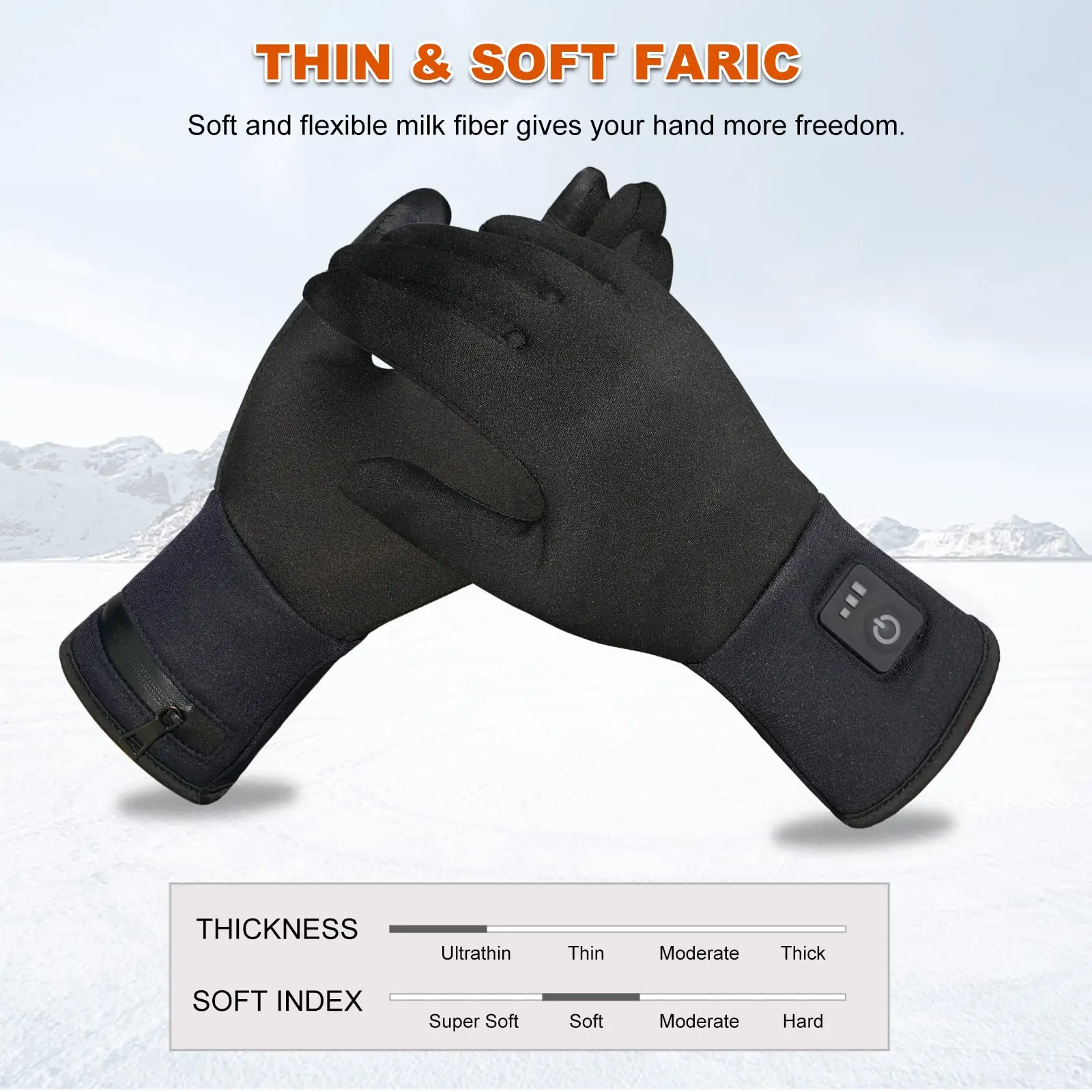 With touch screen for men and women, rechargeable thin heated ski gloves