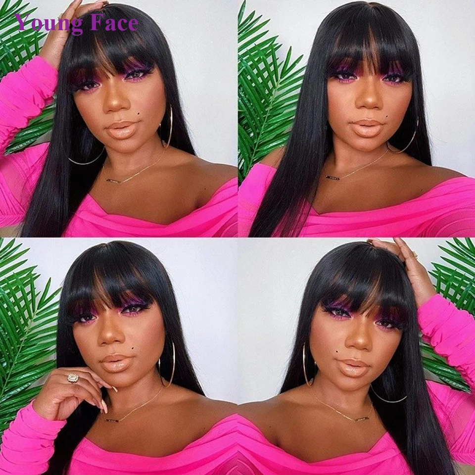 Straight Human Hair Wig With Bangs Full Machine Made Wigs Brazilian Long Human Hair Wigs For Women Natural Fringe Wigs Glueless 3 Straight Human Hair Wig With Bangs Full Machine Made Wigs Brazilian Long Human Hair Wigs For Women Natural Fringe Wigs Glueless