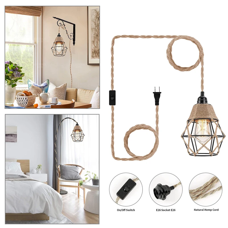 

Retro Vintage Hemp Rope Pendant Light American Industrial Hanging Lamps Creative Loft Country Style Ceiling Lamps E27 Edison LED