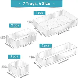 Clear 7-Piece Desk & Bathroom Organizer Set - Versatile Transparent Storage Bins for Makeup and Kitchen Essentials (7PCS)