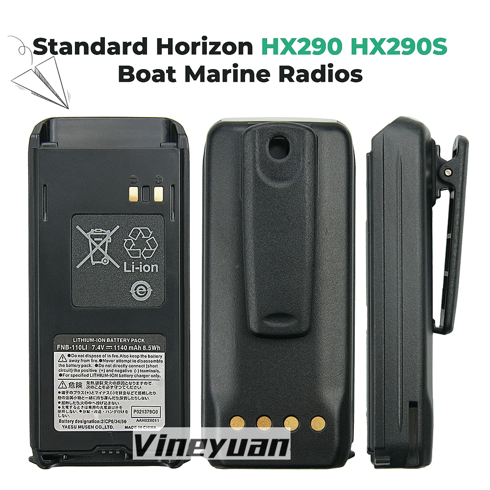 Bateria Recarregável Marinha do Walkie-talkie de 7.4v 1140mah Fnb110li Li-ion para o Horizonte Padrão Hx290 Hx290s com Grampo da Correia - Image 2