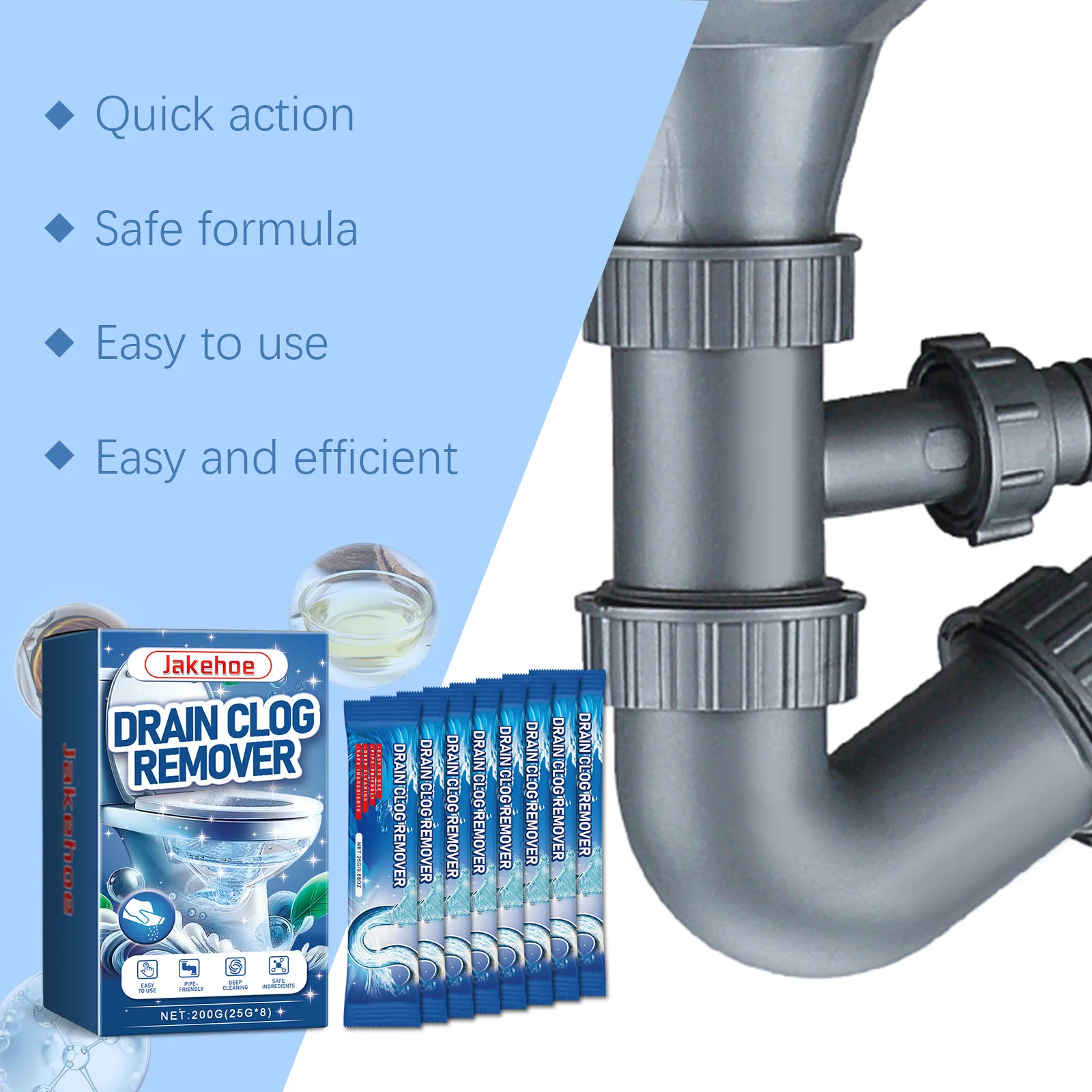 Jakehoe 25gx8pcs Toilet Cleaning Powder Yellow Urine Stain Cleaning Sewer Dredging Bathroom Bowl Descaling Pipe Dredge Powder