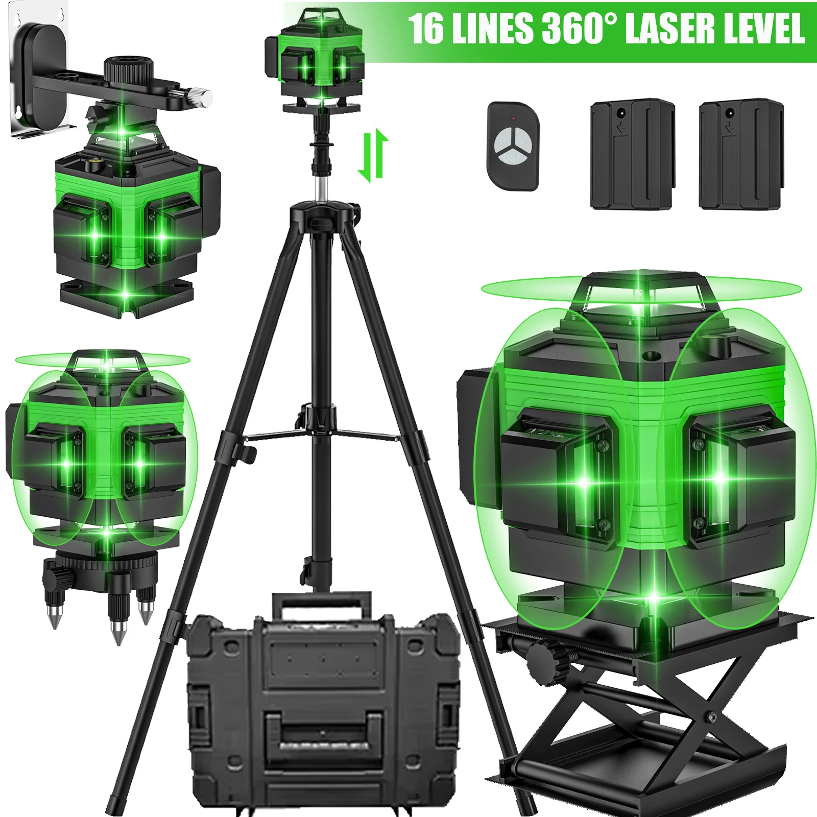 16 Lines 4D Laser Level green line SelfLeveling Function 360° Horizontal And Vertical Powerful Laser Level with Tripod Stand
