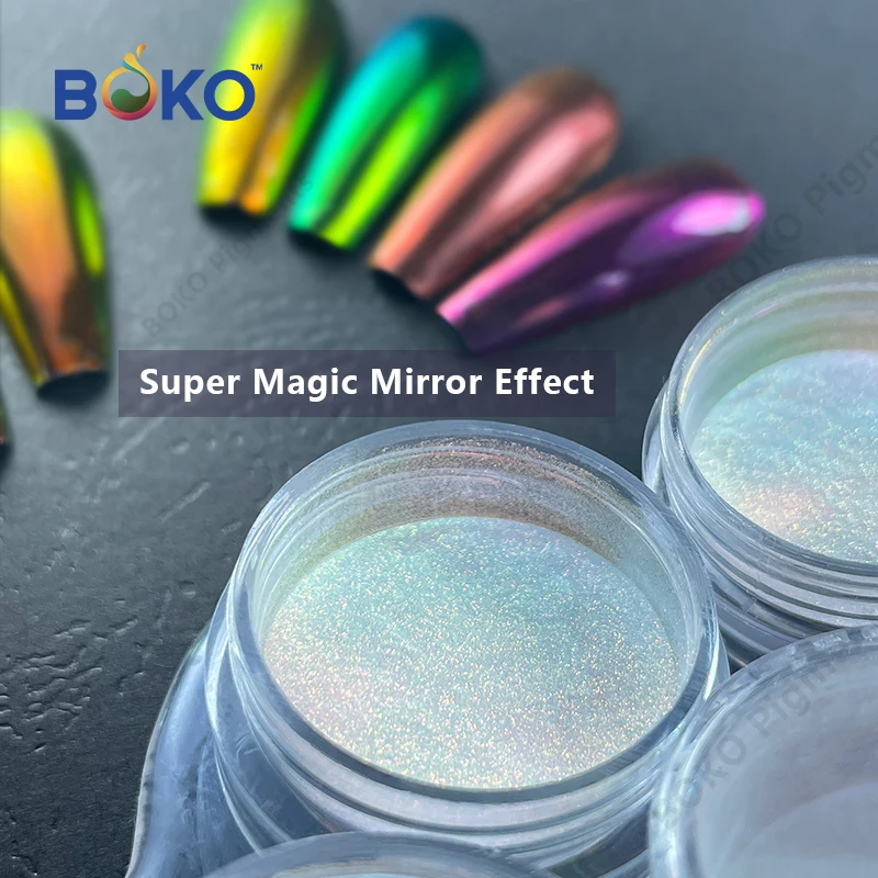 BOKO New Aurora Nail Powder Mirror Effect Chrome Nail Art Mermaid Rainbow Chameleon Effect