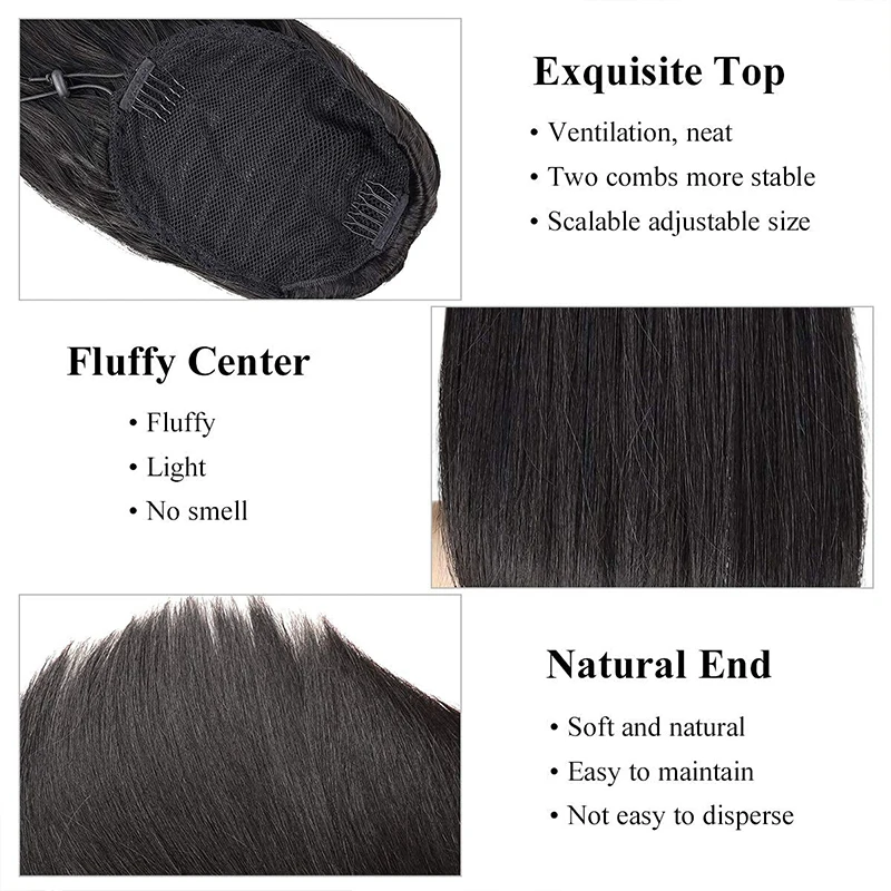 Drawstring Straight Ponytail Natural Black Virgin Human Hair Extensions Long Hair For Women Extensions human hair extensions