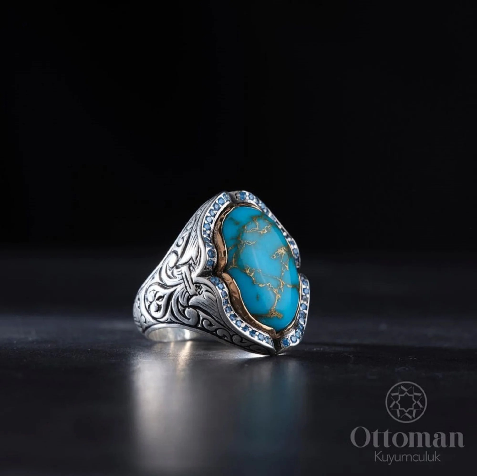 Handmade Turquoise Stone Silver Men's Ring, Black Zircon Stone Ring, Engraving Patterned Ring, Wedding Gift Couple Unique black zirconia stone silver mens ring adjustable size 925k jewelry natural gemstone handmade manly band ottoman lion unique