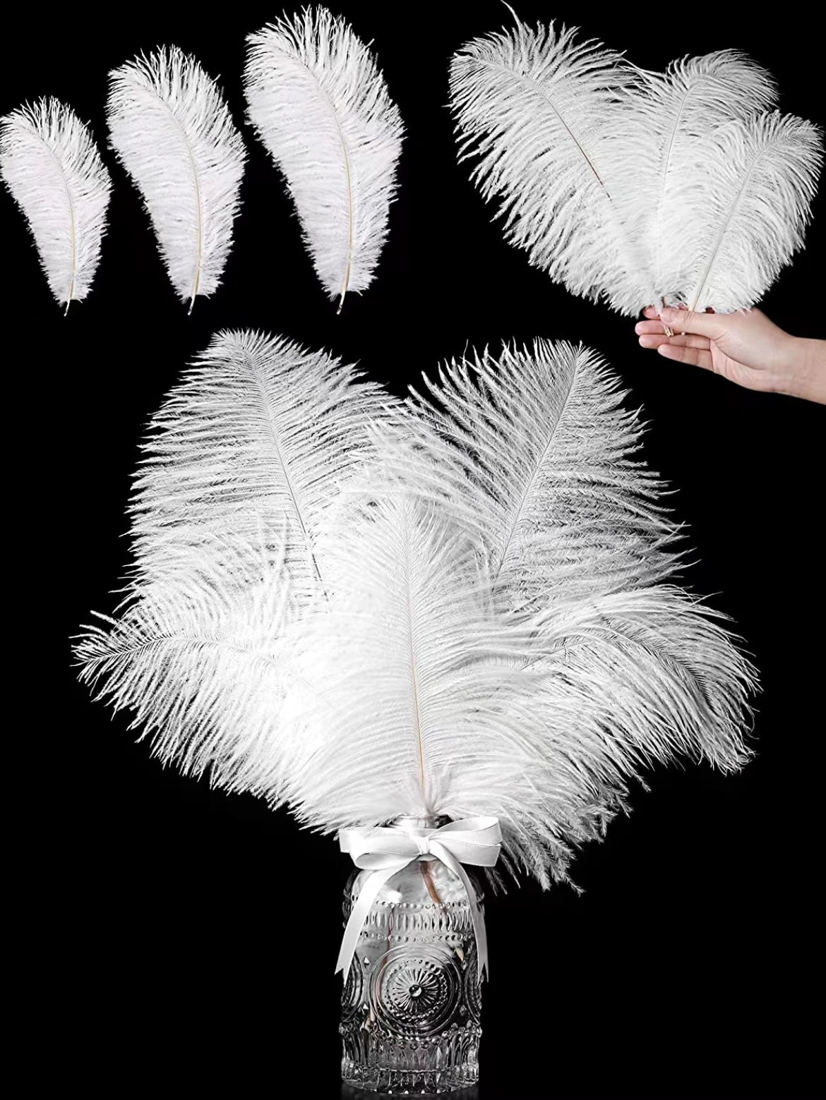 Black and White Ostrich Feather Centerpiece