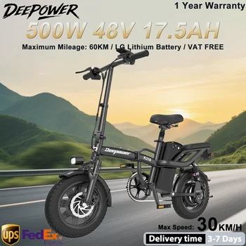 Bicicletta Elettrica DEEPOWER K316 500W 48V 17.5Ah con Batteria al Litio, E-bike Pieghevole da 16 Pollici per Pendolarismo Urbano