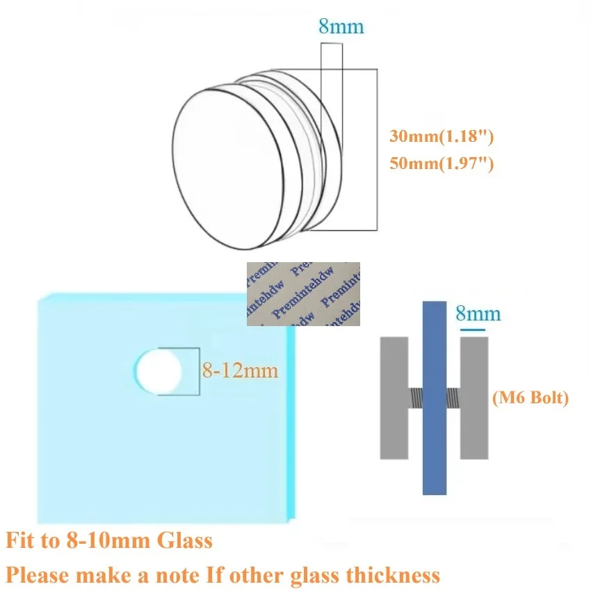 2Pcs Aluminum Alloy Round Glass Door Hole Decorative Cap Cover Back-To-Back Finger Pull Rose Gold White Black