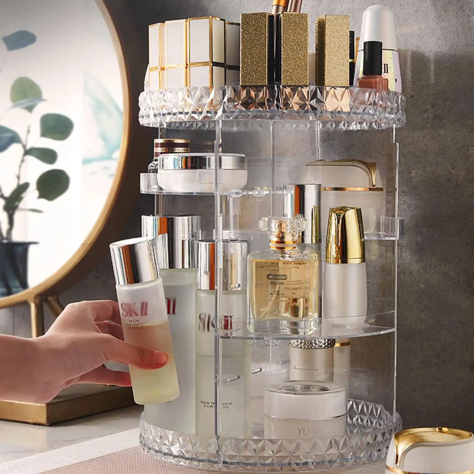 1PCS 360 Makeup Organizer, Adjustable Acrylic Organizers and Storage with 8 Layers, Large Capacity Make Up Storage Organizer