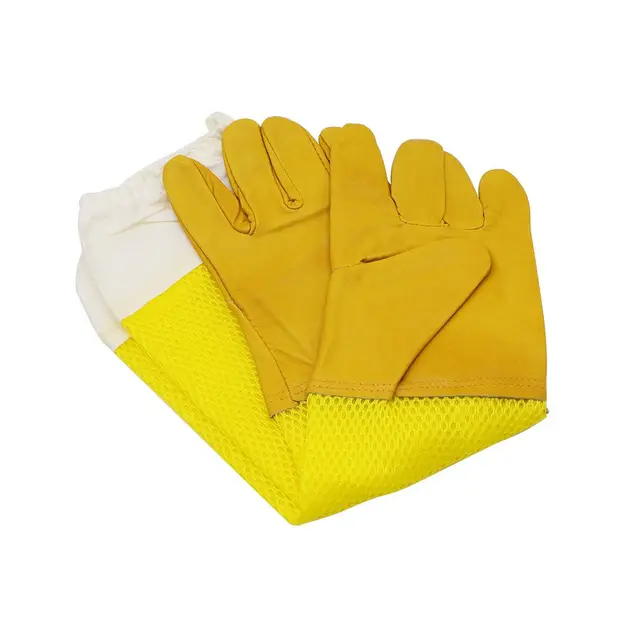 1Pair Méhészeti Kesztyű Védő Ujjai Lélegzetelállító Sárga Háló Anti -Méh/Szúrásbőr Hosszú A Méhészhez - Image 3