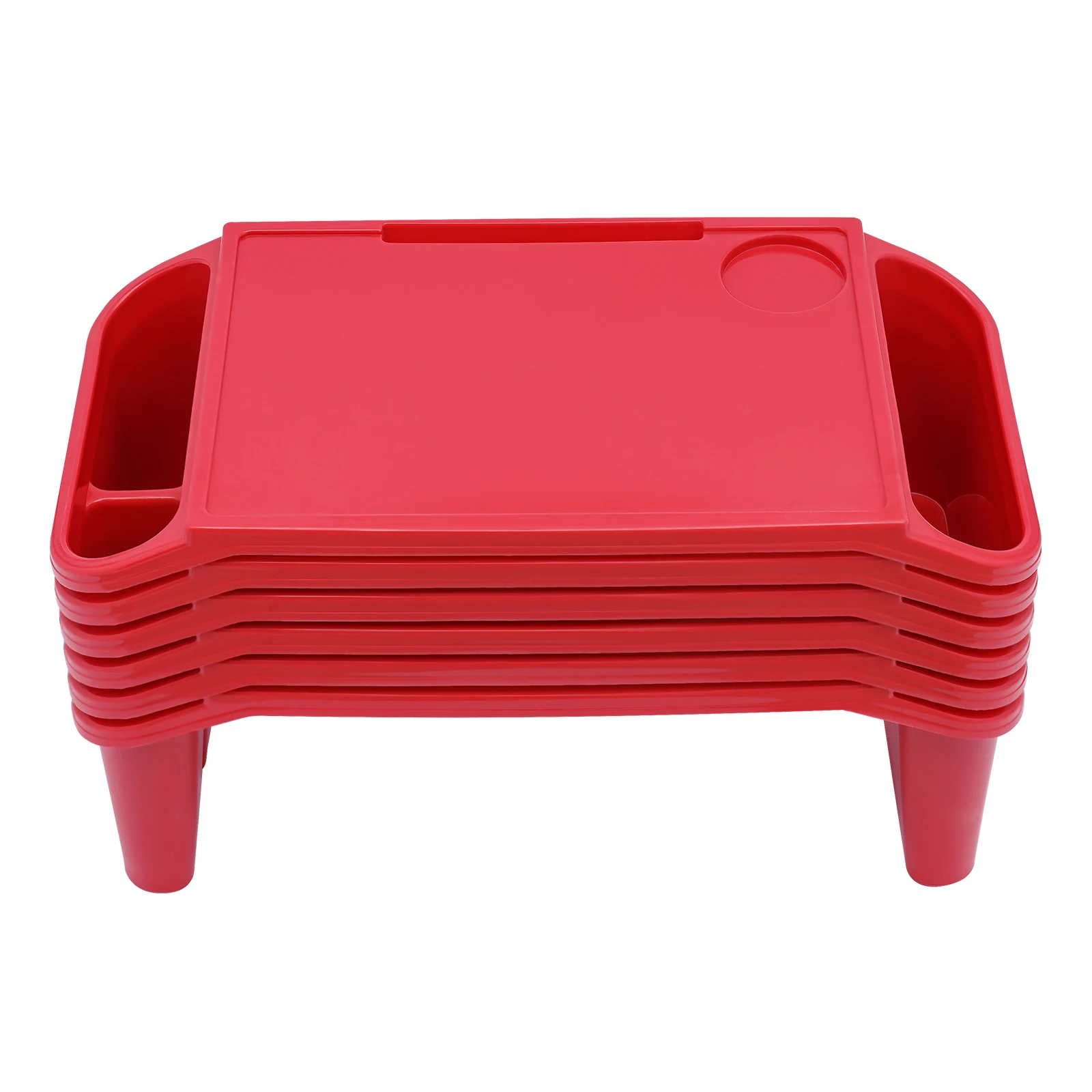 6 Pcs Kids Lap Desk Tray, Plastic Breakfast Laptop Trays with Side Pockets, Portable Lap Bed Table for Family, School, Class 5