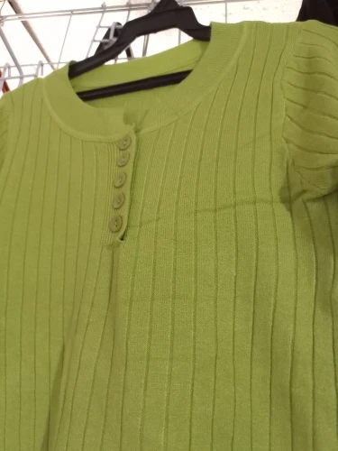 Knitted Women Sweater Button O-neck Pullovers Spring Autumn Basic Sweaters for Female Pullover Slim Solid Bold Stripes Tops photo review