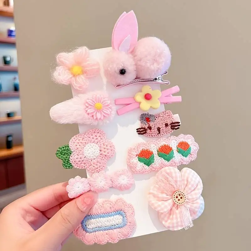 Girls Cute Clips Hair Pins Flower Plush Bunny Cartoon Design Accessories For Children hair accessories