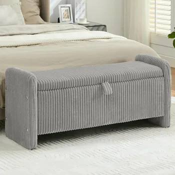44" Corduroy Storage Ottoman Bench with Safety Hinge 1