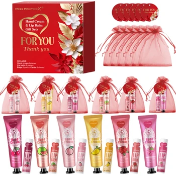 24PCS/box bulk Lip balm bulk Hand cream bulk Red thank you card and red gauze bag Newlywed Thank you gifts to guests Christmas N 1