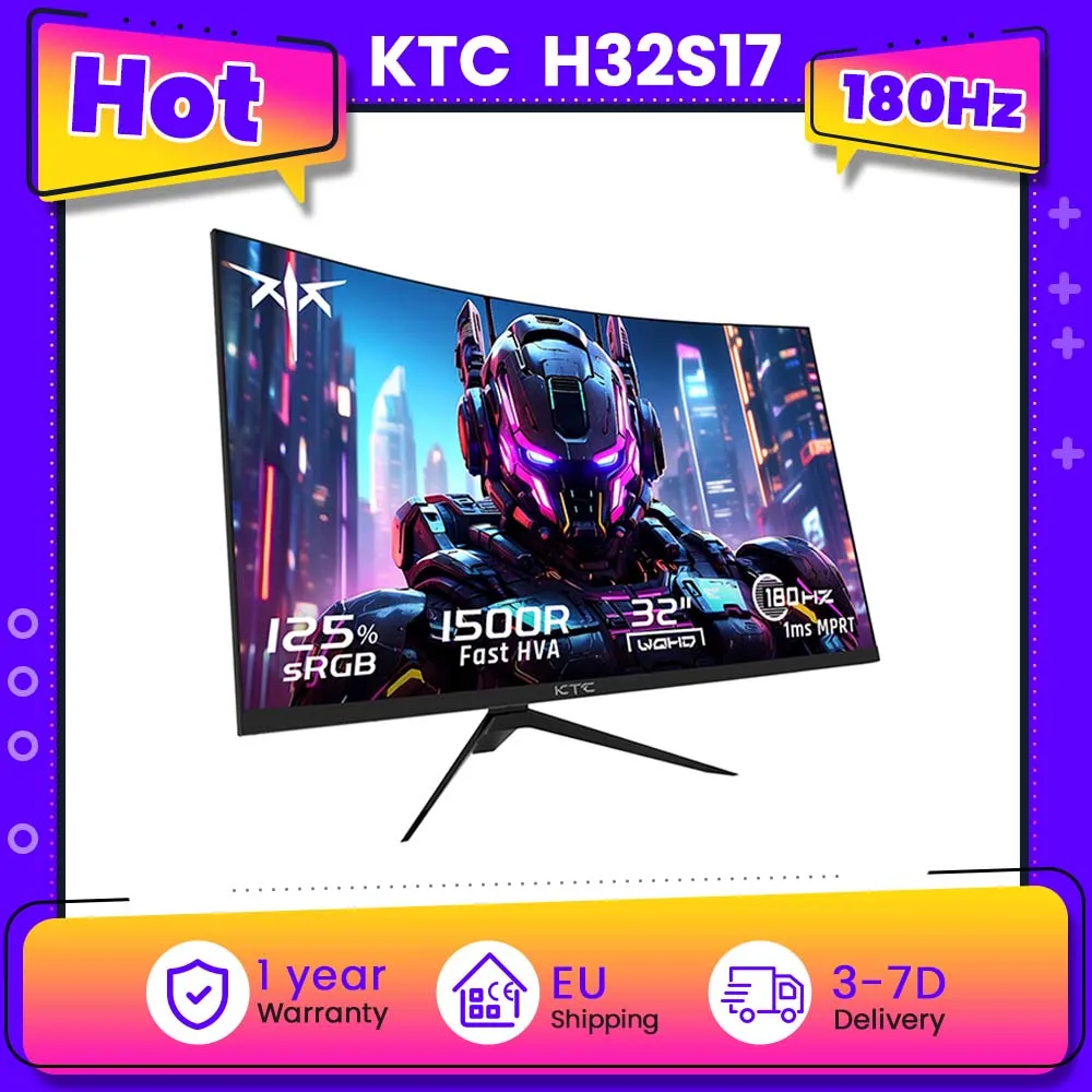 KTC H32S17 32-calowy zakrzywiony monitor do gier 1500R 2560x1440 QHD 170Hz z EU za $159.5 / ~619zł KTC H32S17 32-calowy zakrzywiony monitor do gier 1500R 2560x1440 QHD 170Hz z EU za $159.5 / ~619zł