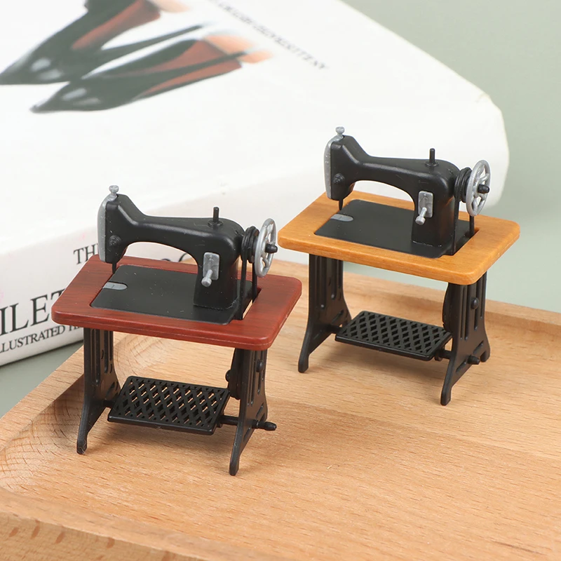 Dollhouse Decor Miniature Furniture Wooden Sewing Machine Thread Scissors Accessories for Dolls House Kids Toys for Girls