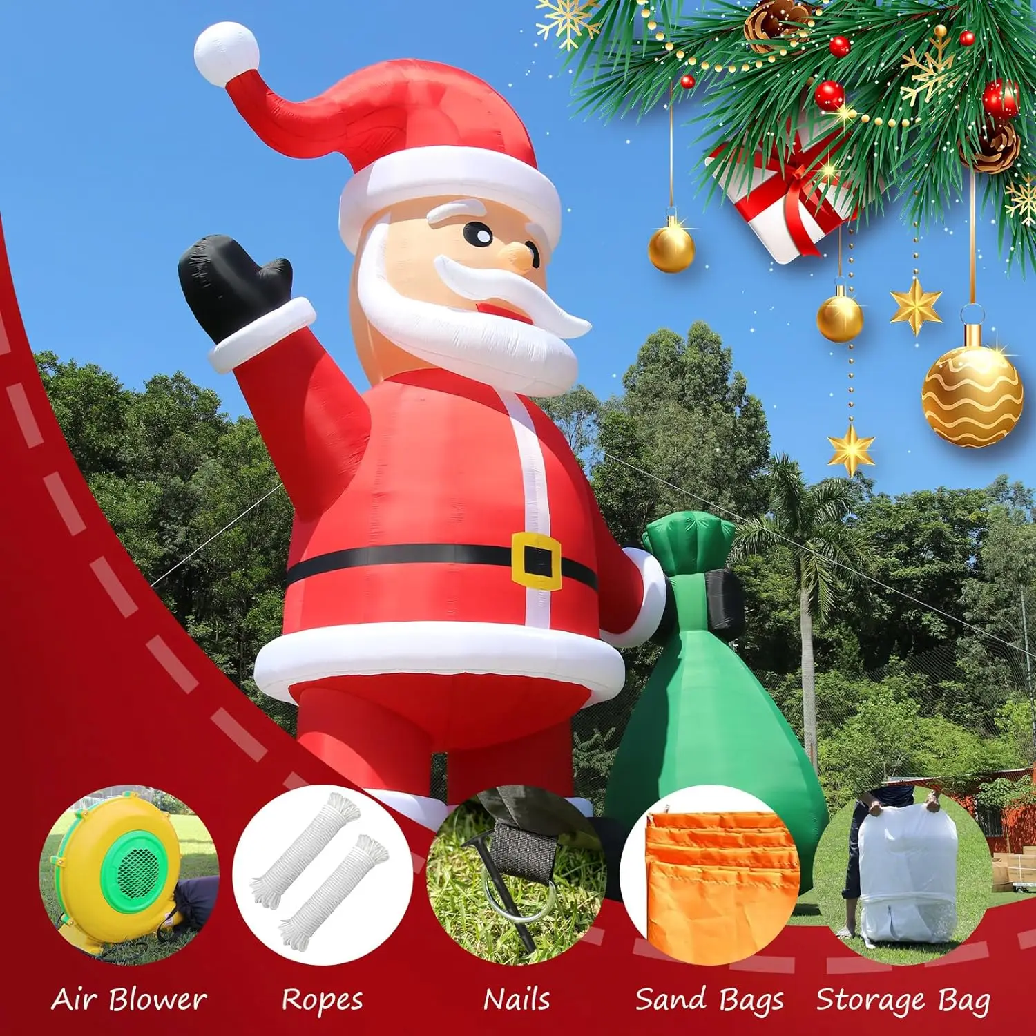 Giant Inflatable Santa Claus Outdoors Decorations, Christmas Father, Festival Party, Xmas Celebration with Blower, Oxford, 20 ft