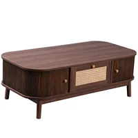 Anajqaqia Table basse avec tiroirs en rotin et portes coulissantes, table basse en rotin de style campagnard, table de canapé pour salon, bureau 6