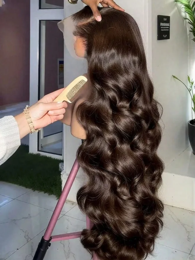 200 Density 30 34Inch Chocolate Brown Body Wave Human Hair Wigs Brazilian 13x4 HD Lace Frontal Wigs #4 Color 13x4 Lace Front Wig 5