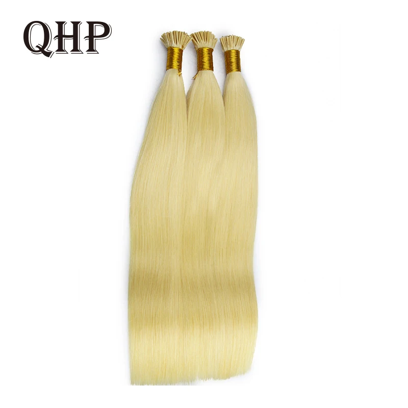 

QHP Straight I Tip Hair Extensions Real Human Hair Keratin Capsules Fusion Hair Machine Made Remy Pre Bonded Extension 12-26inch