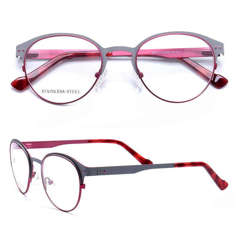 

Tortoise Classic Women Round Eyeglass Frames for Women Metal Glasses Frames Rx Spectacles Stainless Steel Optical Eyewear Red