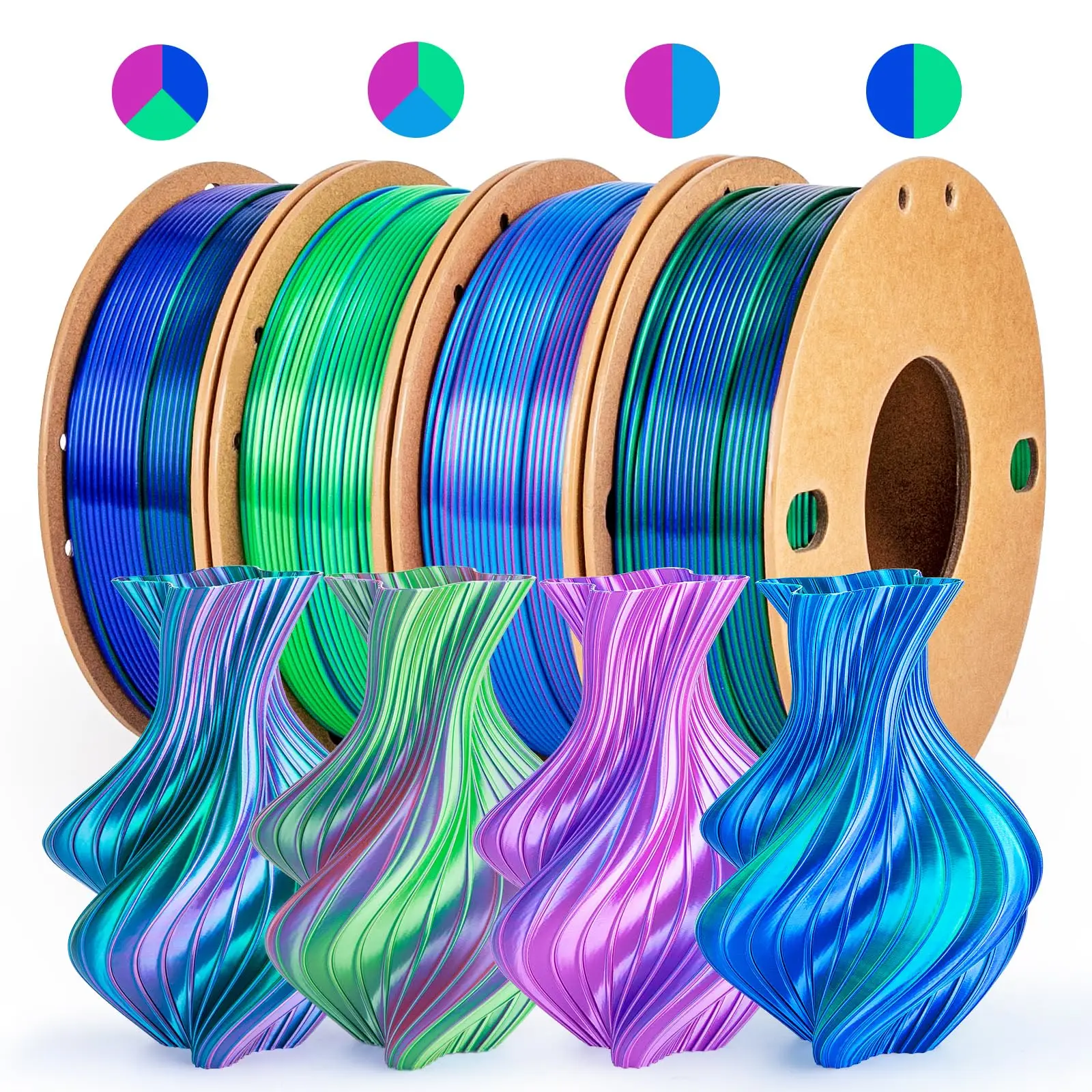 PLA 3D Printer Filament Silk Blue 2 Colour (dark blue) main image 1