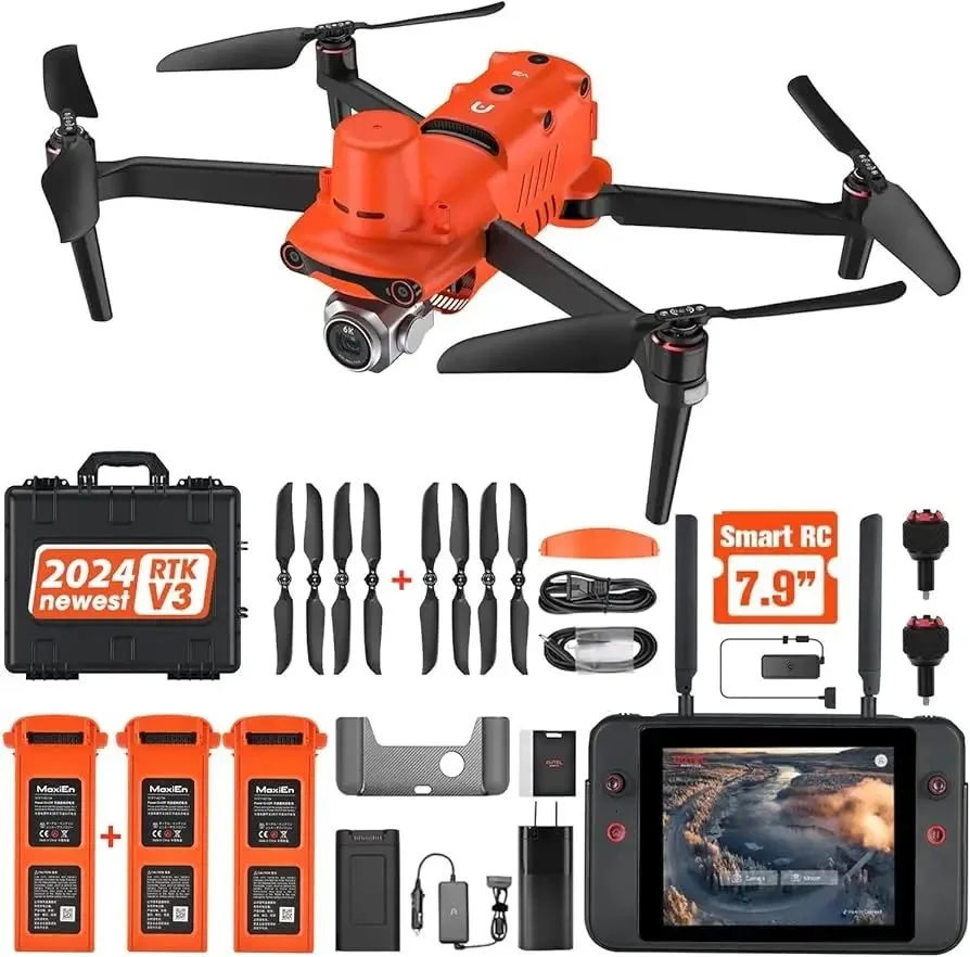Drone thermique Autel Robotics EVO II Dual 640T V3 en vol au-dessus d'un terrain boisé, capteur infrarouge visible.