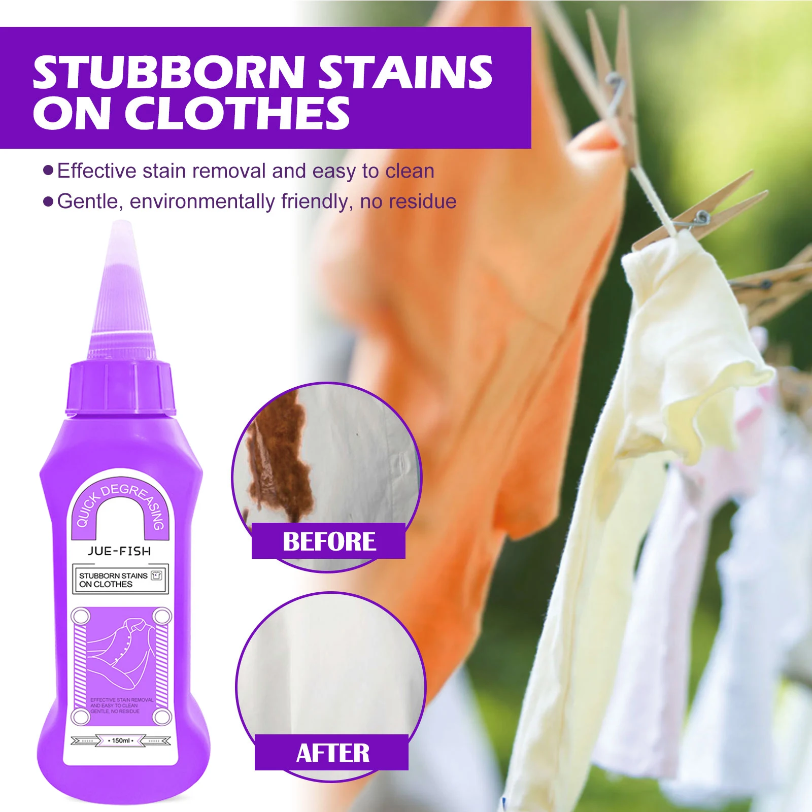 Jue-Fish Clothes Cleaning Stain Removing Agent Quick Decontaminate Clothes Stubborn Stains Remover Laundry Detergent Liquid