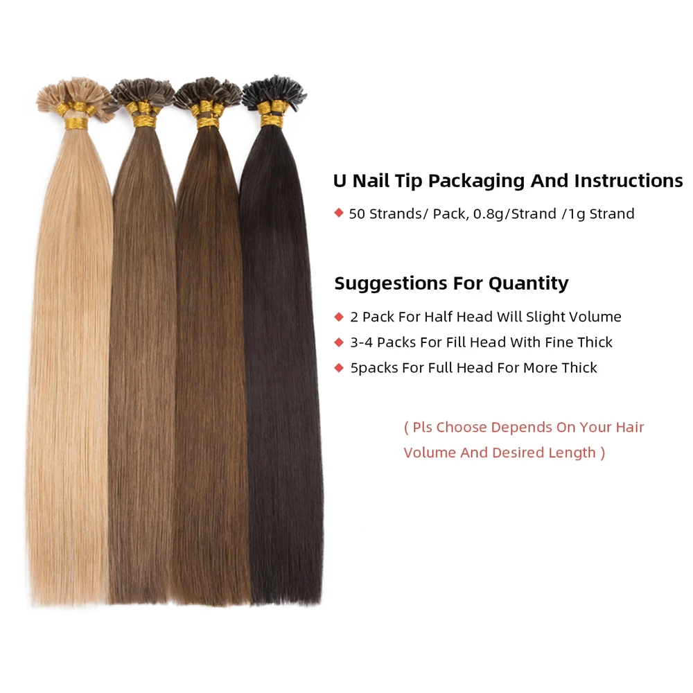 Natural Fusion Hair Extensions Straight Nail/U Tip Hair Extensions Human 0.8g 1g/Pc Keratin Capsules Blonde Black Colored
