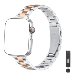 Elegant Stainless Steel Thin Strap - S10 - 42mm 38 40 41 (Silver Rose Gold)
