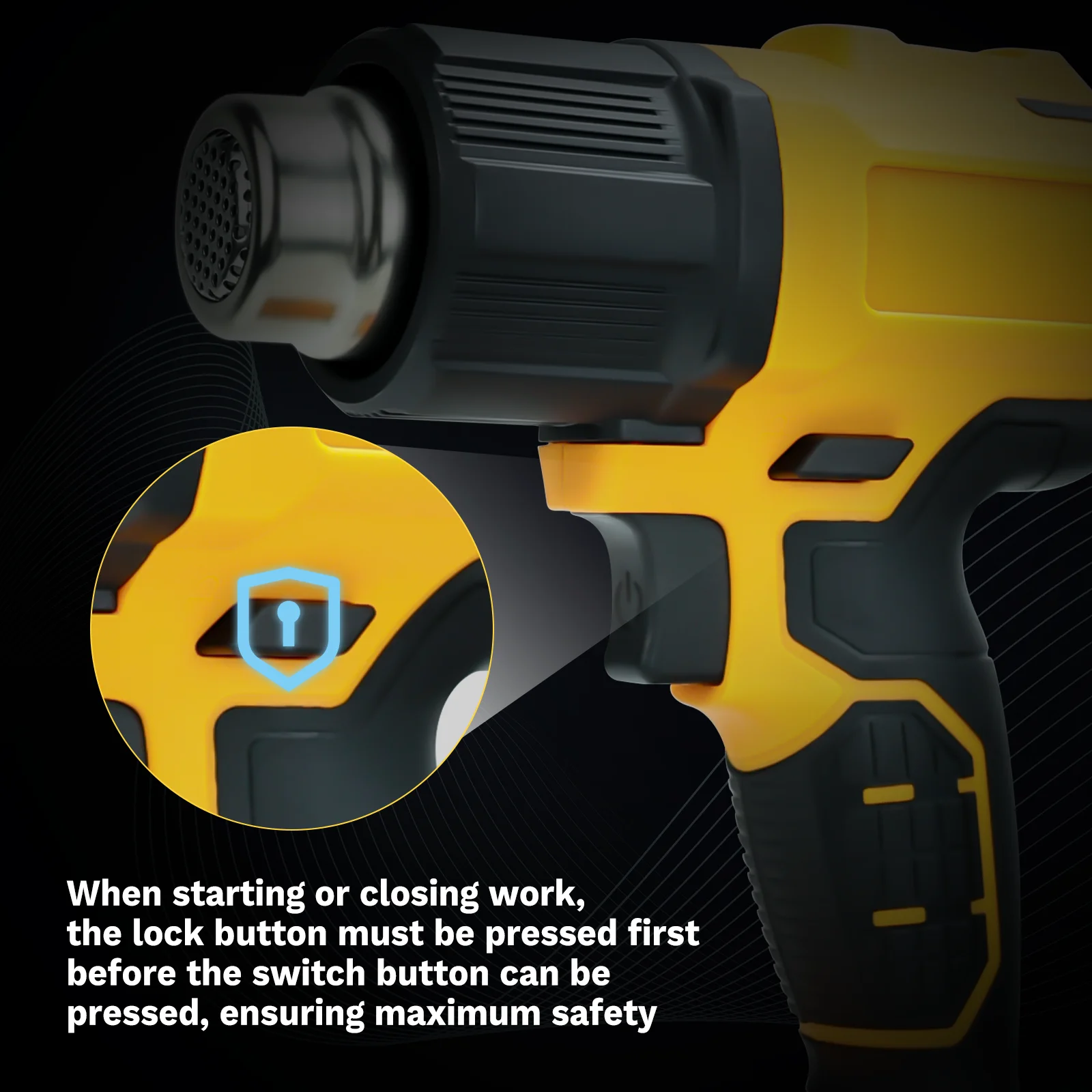300W 540℃ Cordless Heat Gun with 5 Nozzle & LCD Digital Display Shrink Wrapping Hot Air Gun for Dewalt 20V Battery (No Battery) 6