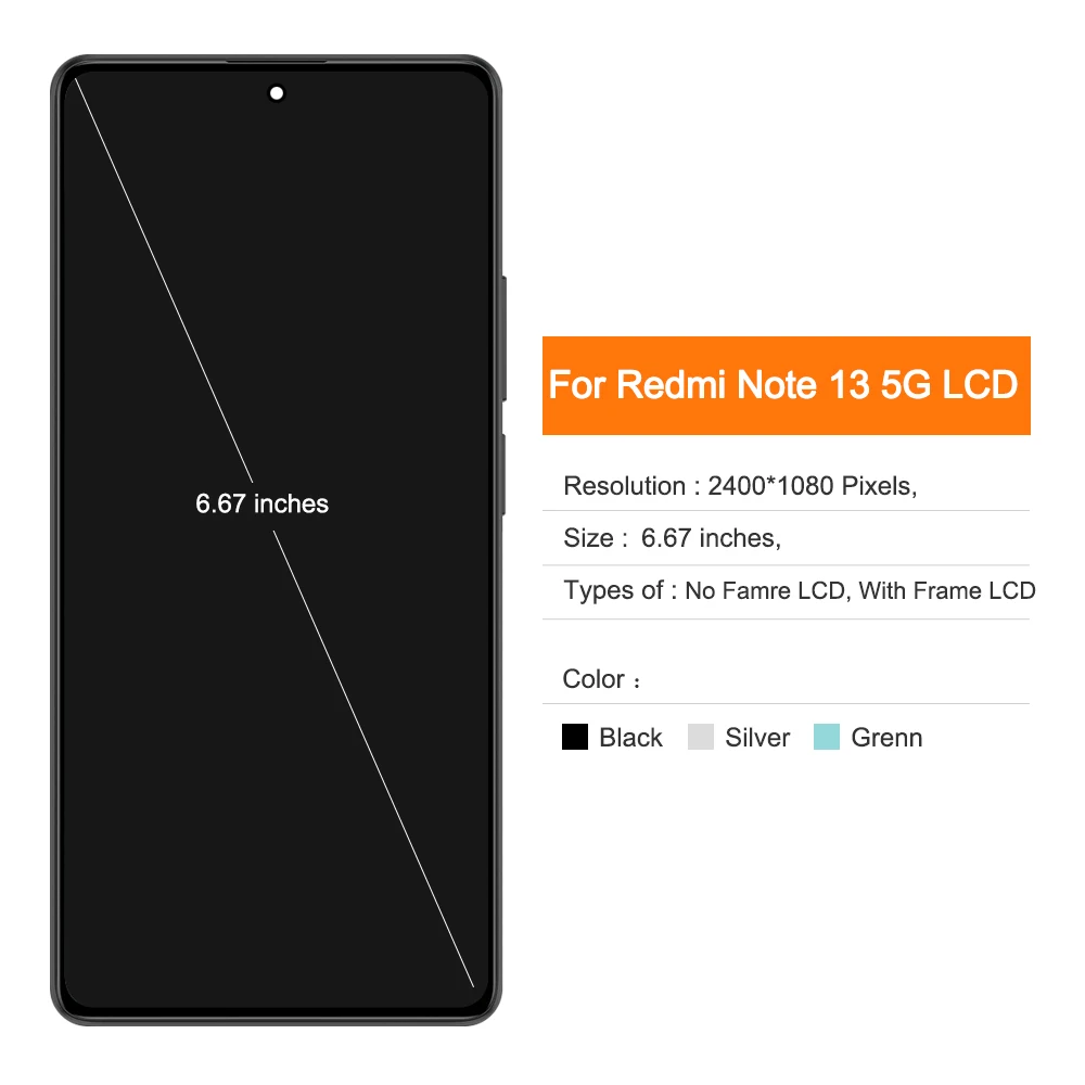 Écran LCD De Remplacement Pour Xiaomi Redmi Note 13 5G (2312DRAABG/ABI) - 6,67 Pouces, Tactile, Cadre Noir - Kit Réparation Inclus