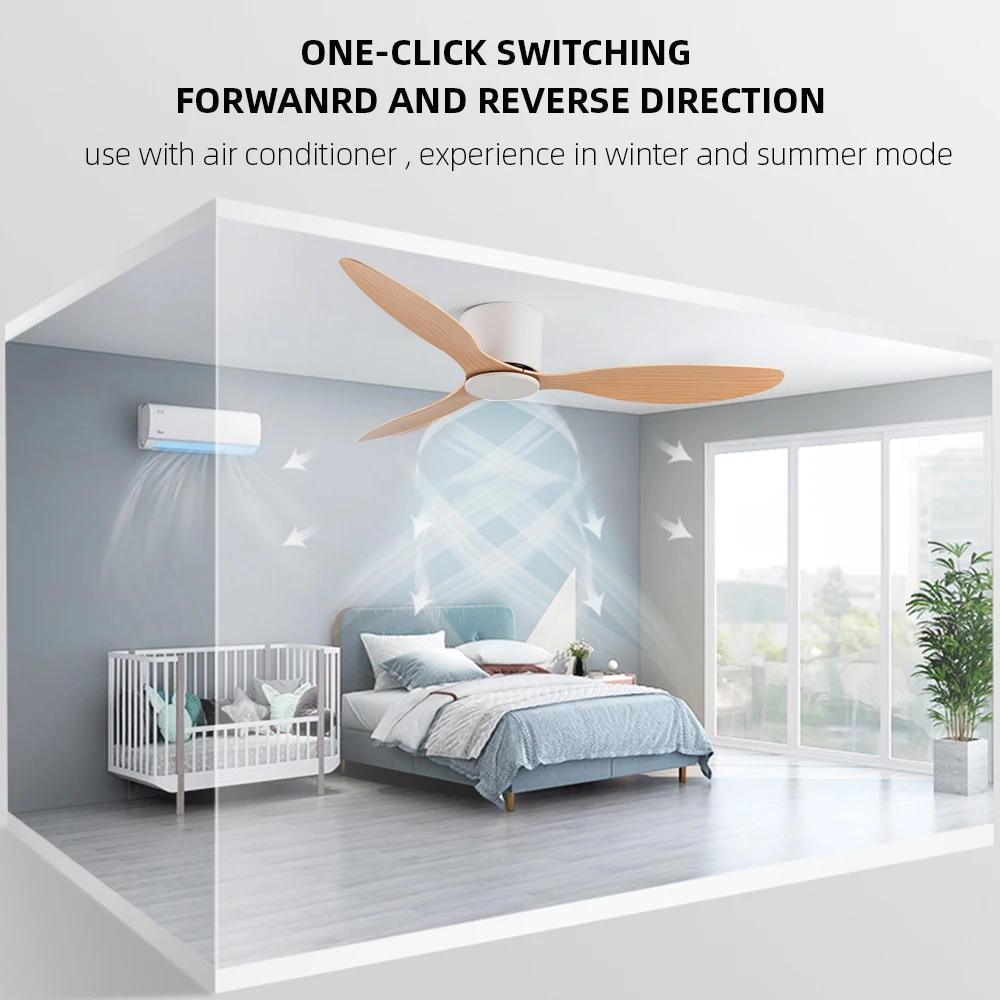 IRALAN 42inch/52inch Ceiling Fan without Light,6-Speed Reversible,Timer,Outdoor Bedroom Living Room-White/Black/Wood 4