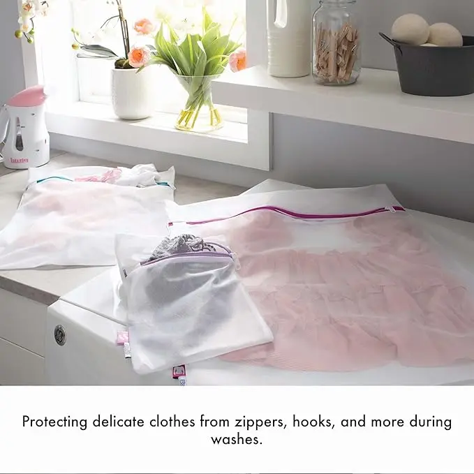 3-piece sanitized mesh wash bag set. Protects delicates during laundry. Durable and functional for gentle cleaning. 4