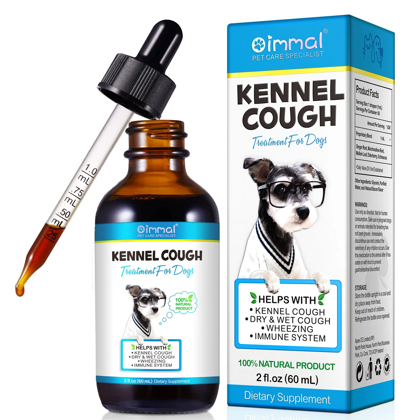 Kennel Cough Relief Drops Treatment for All Dogs Help with Cold Cough Dry and Wet Wheezing Immune System Pure Natural