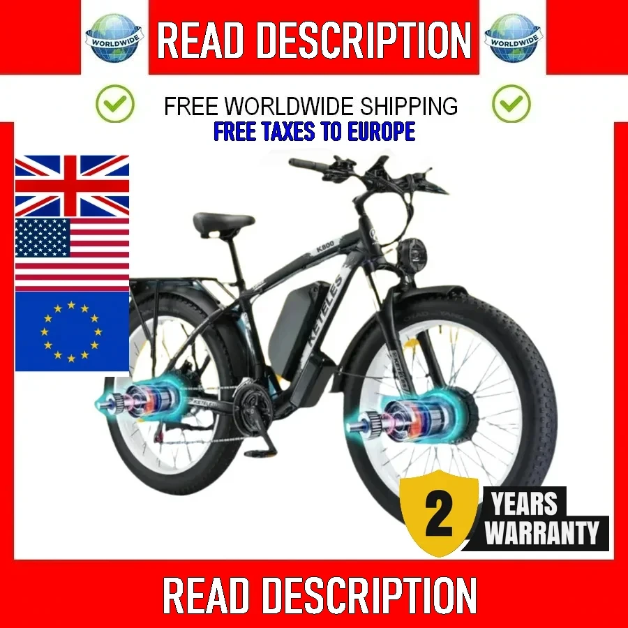 

2024 Warehouse Fast Delivery 2000W Dual Motor Long Range Electric Bike 26 Inch Grease Tire Snow Bike Electric Bike 48V